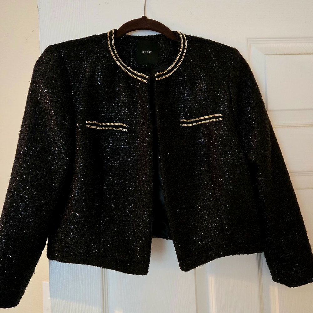 Forever 21 Black and Gold Blazer with Cropped Design